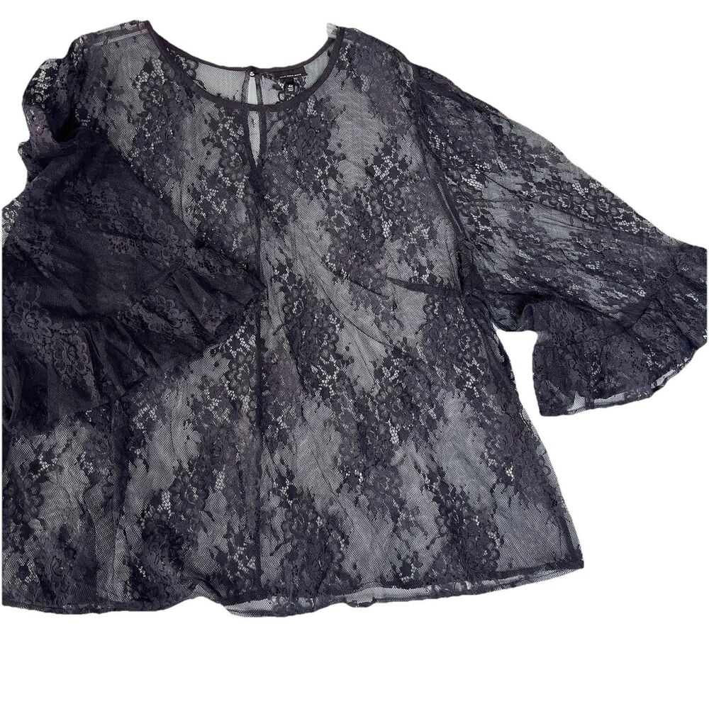 Who What Wear Plus 4X Sheer Top Coverup Bell Sleeves Keyhole Black Boho